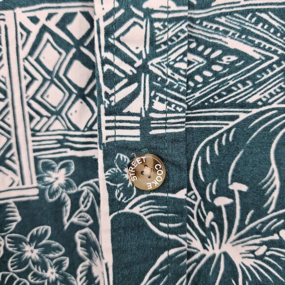 Cooke Street Shirt Mens Large Hawaiian Green Tapa Camp‎ Button Up All Over Print - Picture 3 of 11